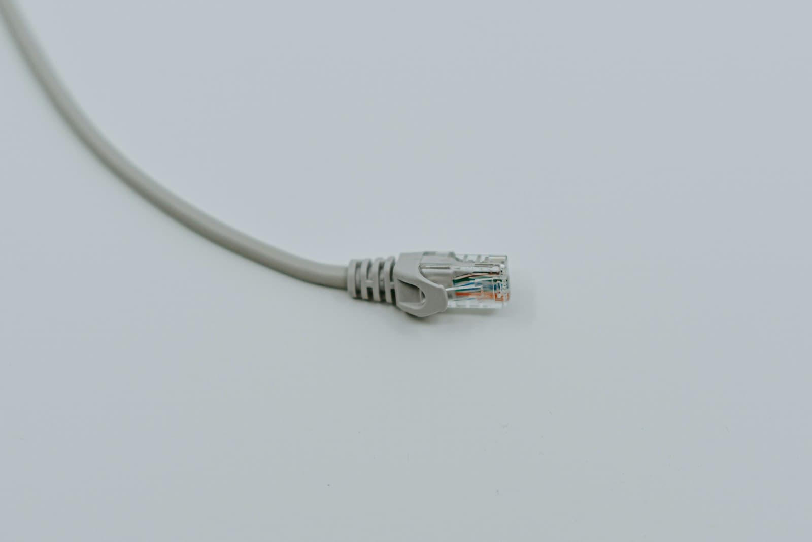 White network cable on a light grey background